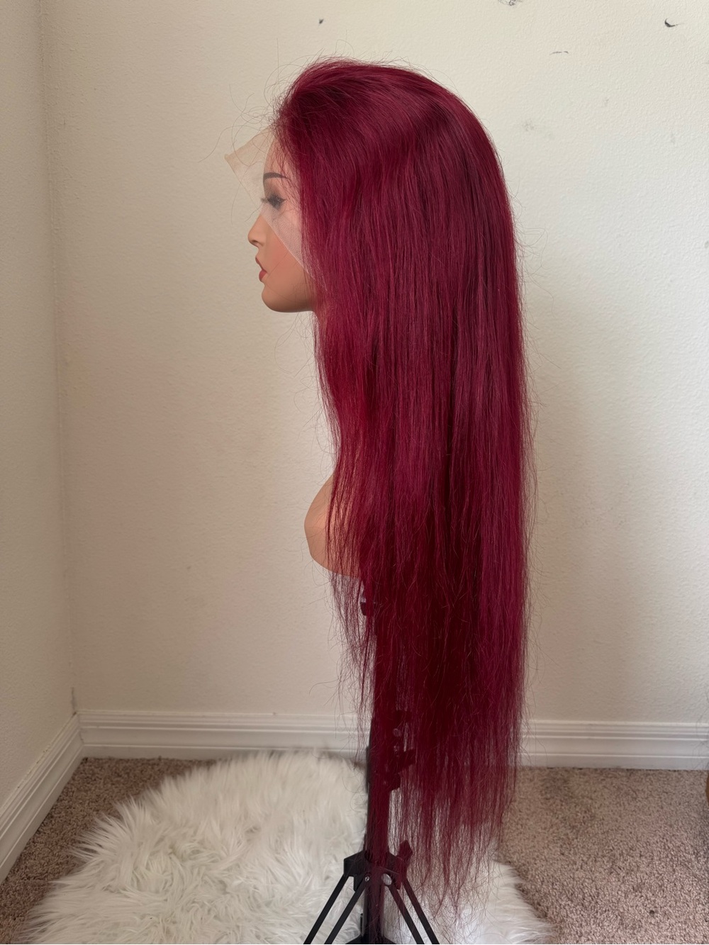30 inch 13x4 Long Straight Burgundy Lace Front Wig - human Hair.   Accessory